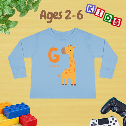 Animal Alphabet G for Giraffe Unisex Kids Sweater Toddler Long Sleeve Tee Ages 2-6 - 100% Cotton Spring and Fall Kids Sweatshirt