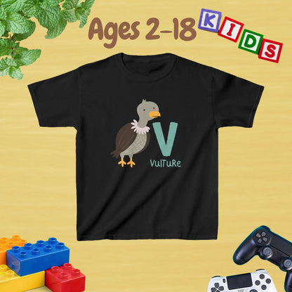 Animal Alphabet - V for Vulture Unisex Kids Tee - Fun Educational Graphic Tee for Kids Age 2-18