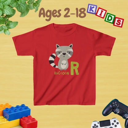 Animal Alphabet - R for Raccoon Unisex Kids Tee - Fun Educational Graphic Tee for Kids Age 2-18