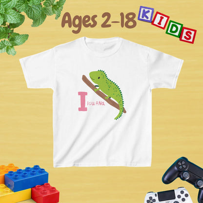 Animal Alphabet - I for Iguana Unisex Kids Tee - Graphic Alphabet Tee for Kids Age 2-18