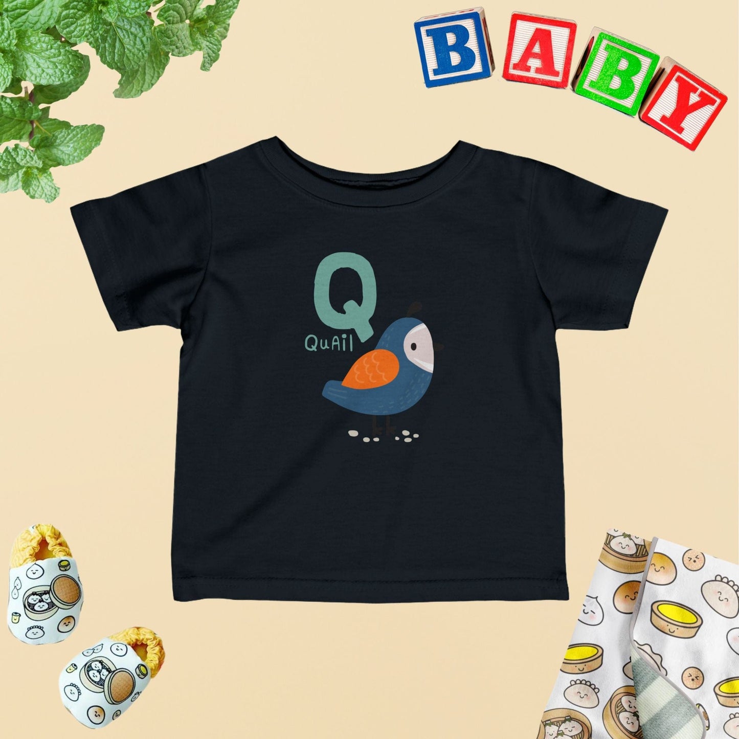 Animal Alphabet - Q for Quail Baby Tee - Unisex Graphic Tee for Babies