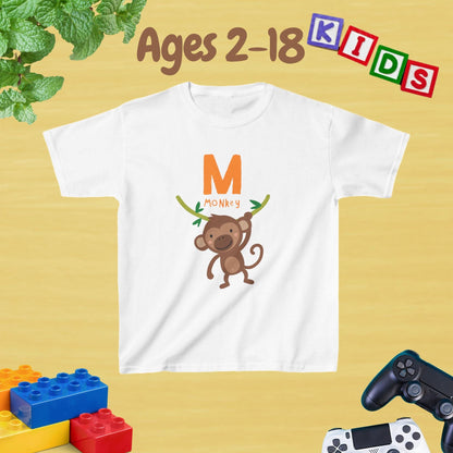 Animal Alphabet - M for Monkey Unisex Kids Tee - Fun Educational Graphic Tee for Kids Age 2-18