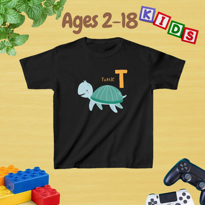 Animal Alphabet - T for Turtle Unisex Kids Tee - Fun Educational Graphic Tee for Kids Age 2-18