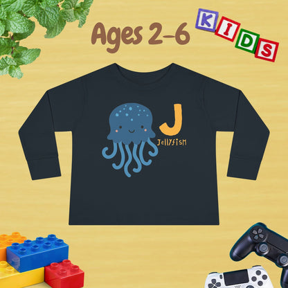 Animal Alphabet J for Jellyfish Unisex Kids Sweater Toddler Long Sleeve Tee Ages 2-6 - 100% Cotton Spring and Fall Kids Sweatshirt