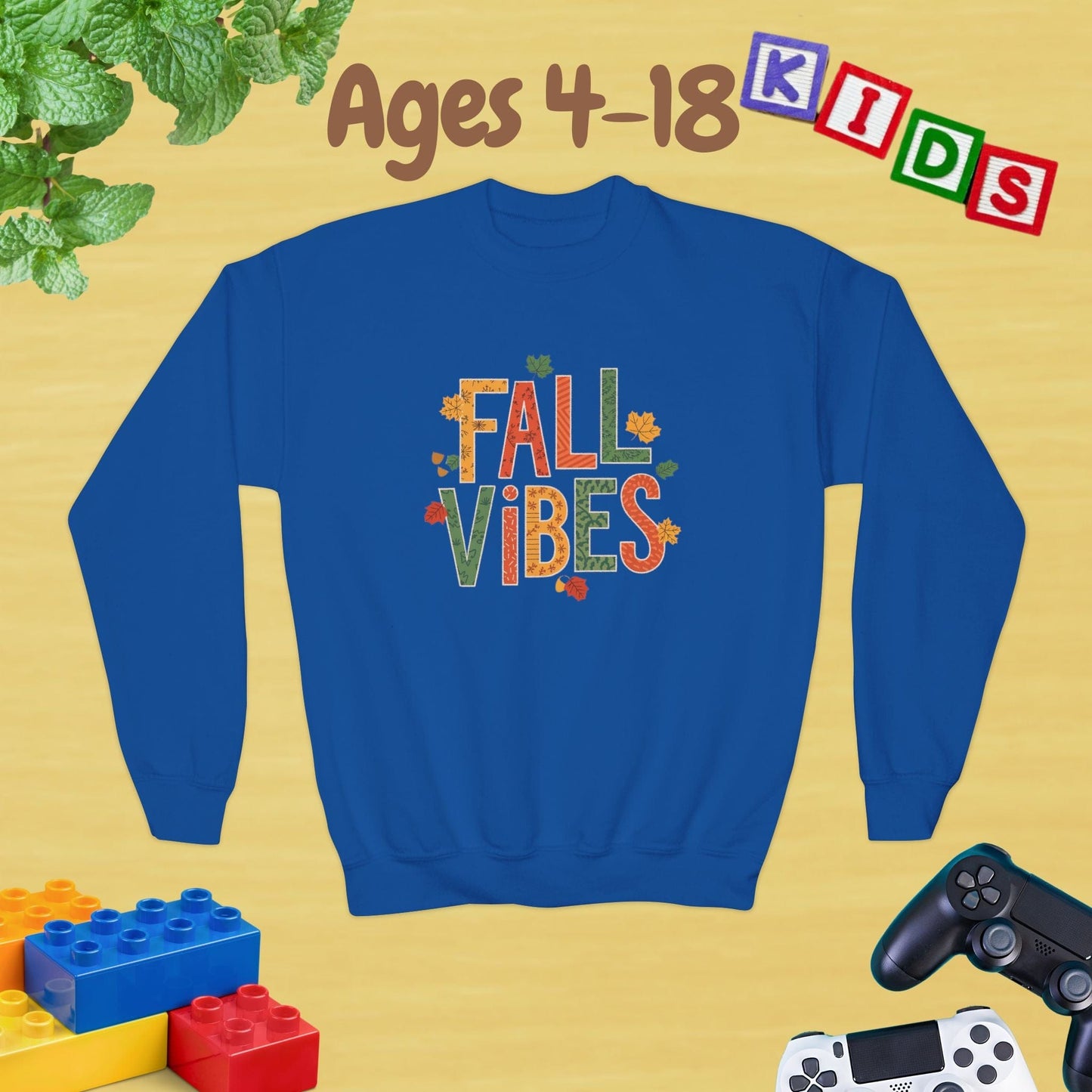 Fall Vibes Autumn Edition Ages 4-18 Unisex Kids and Teens Sweatshirt - Cozy Fall and Winter Youth Sweatshirt