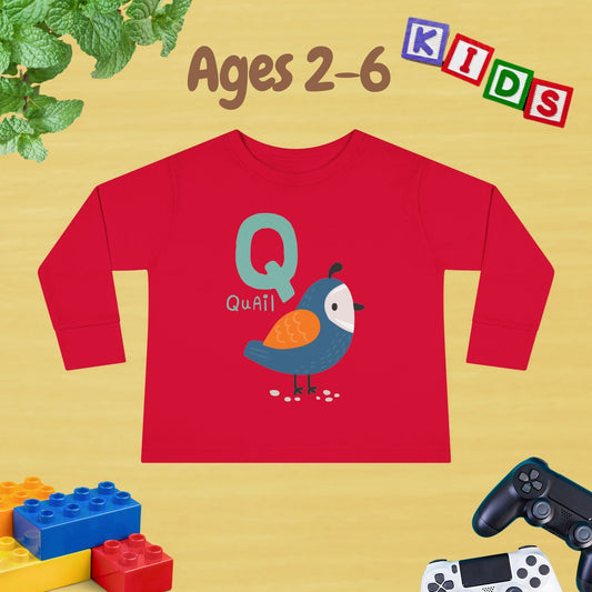 Animal Alphabet Q for Quail Unisex Kids Sweater Toddler Long Sleeve Tee Ages 2-6 - 100% Cotton Spring and Fall Kids Sweatshirt