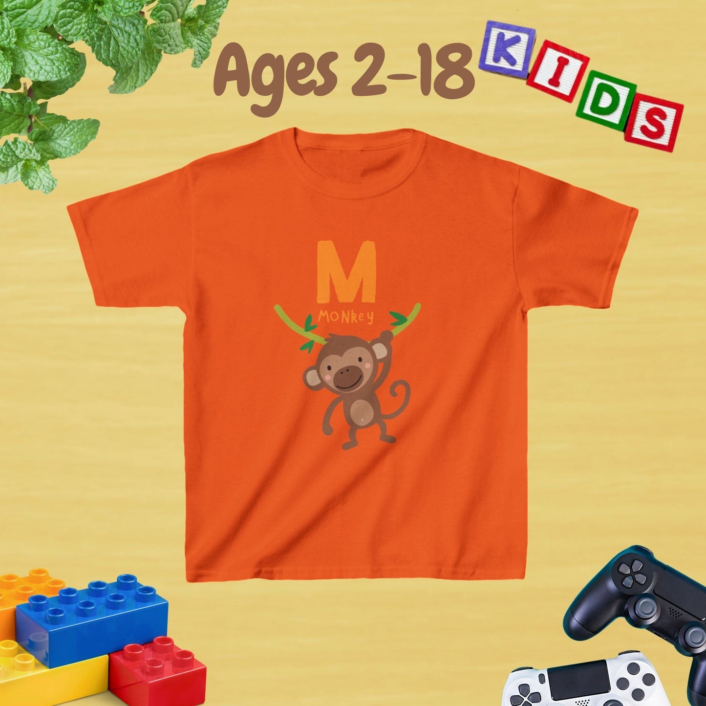 Animal Alphabet - M for Monkey Unisex Kids Tee - Fun Educational Graphic Tee for Kids Age 2-18