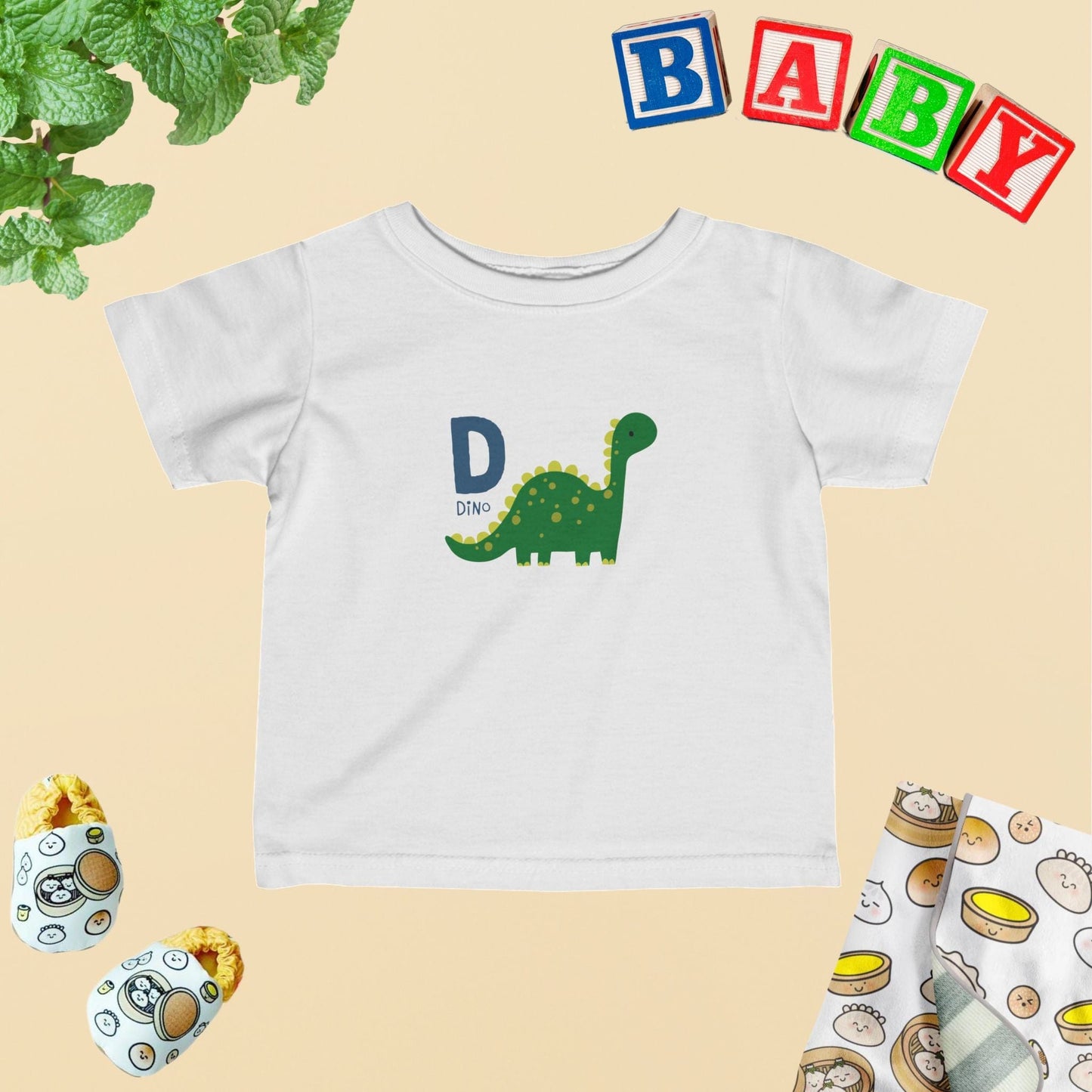 Animal Alphabet - D for Dino Baby Tee - Unisex Graphic Tee for Babies