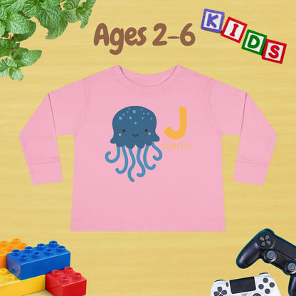 Animal Alphabet J for Jellyfish Unisex Kids Sweater Toddler Long Sleeve Tee Ages 2-6 - 100% Cotton Spring and Fall Kids Sweatshirt