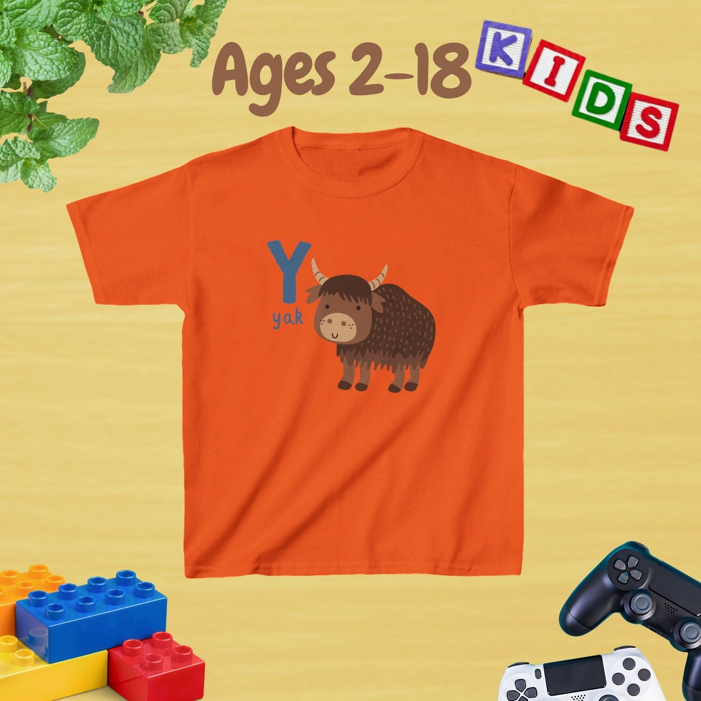 Animal Alphabet - Y for Yak Unisex Kids Tee - Fun Educational Graphic Tee for Kids Age 2-18