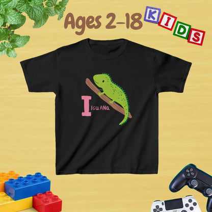 Animal Alphabet - I for Iguana Unisex Kids Tee - Graphic Alphabet Tee for Kids Age 2-18