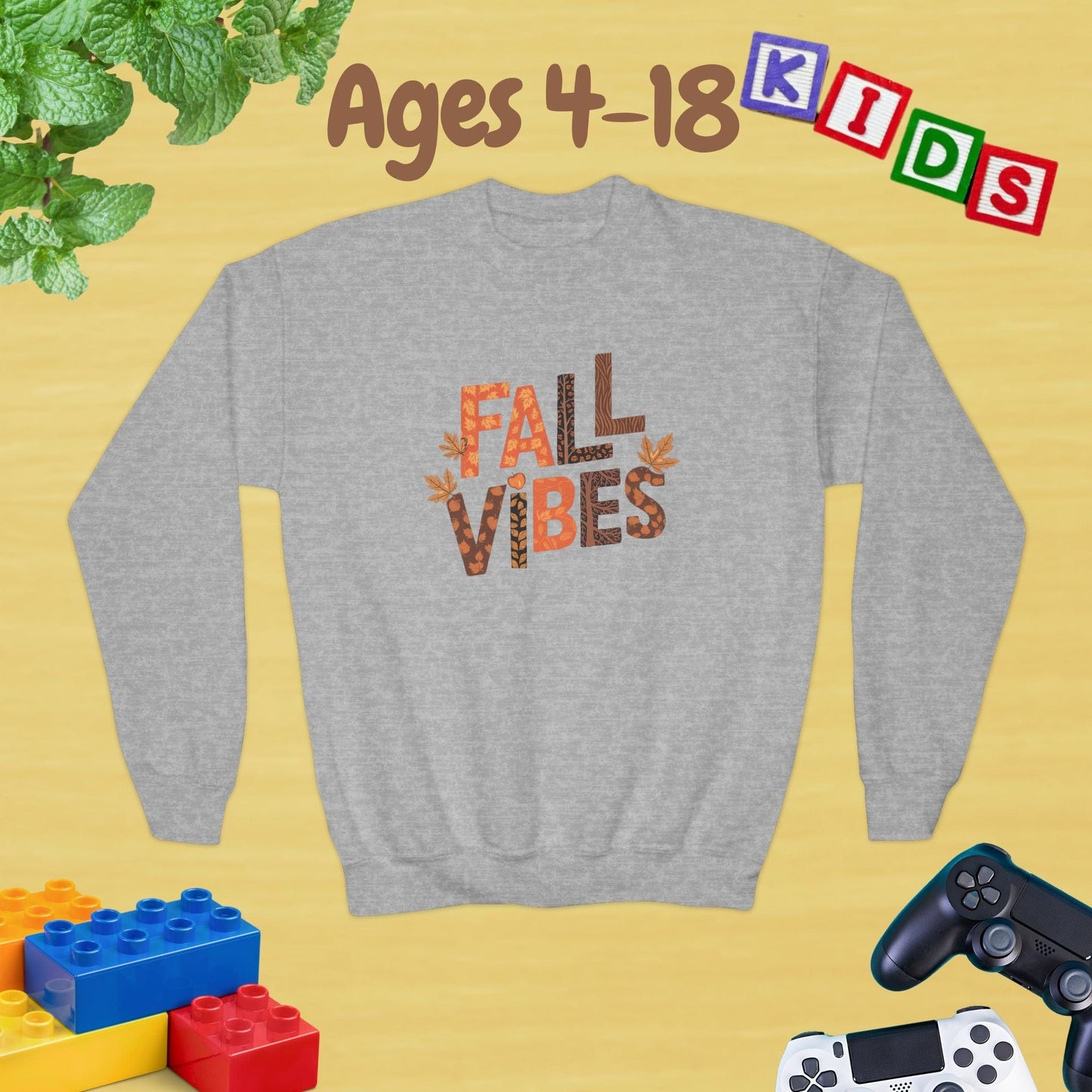 Fall Vibes Thanksgiving Edition Ages 4-18 Unisex Kids and Teens Sweatshirt - Cozy Fall and Winter Youth Sweatshirt