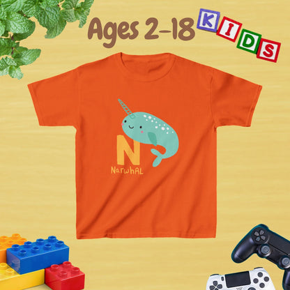 Animal Alphabet - N for Narwhal Unisex Kids Tee - Fun Educational Graphic Tee for Kids