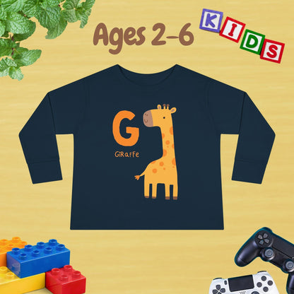 Animal Alphabet G for Giraffe Unisex Kids Sweater Toddler Long Sleeve Tee Ages 2-6 - 100% Cotton Spring and Fall Kids Sweatshirt