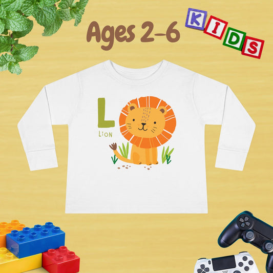 Animal Alphabet L for Lion Unisex Kids Sweater Toddler Long Sleeve Tee Ages 2-6 - 100% Cotton Spring and Fall Kids Sweatshirt