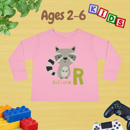 Animal Alphabet R for Raccoon Unisex Kids Sweater Toddler Long Sleeve Tee Ages 2-6 - 100% Cotton Spring and Fall Kids Sweatshirt