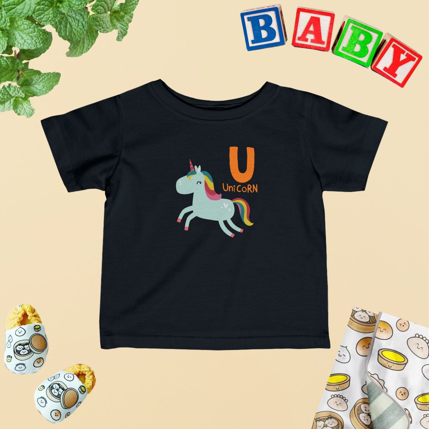 Animal Alphabet - U for Unicorn Baby Tee - Unisex Graphic Tee for Babies