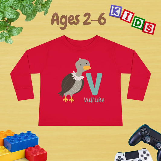 Animal Alphabet V for Vulture Unisex Kids Sweater Toddler Long Sleeve Tee Ages 2-6 - 100% Cotton Spring and Fall Kids Sweatshirt