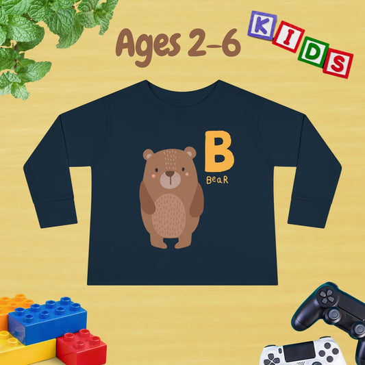 Animal Alphabet B for Bear Unisex Kids Sweater Toddler Long Sleeve Tee Ages 2-6 - 100% Cotton Spring and Fall Kids Sweatshirt