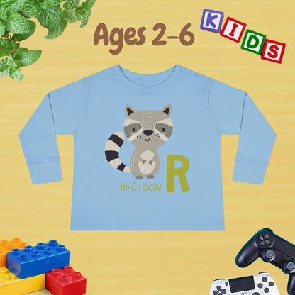 Animal Alphabet R for Raccoon Unisex Kids Sweater Toddler Long Sleeve Tee Ages 2-6 - 100% Cotton Spring and Fall Kids Sweatshirt