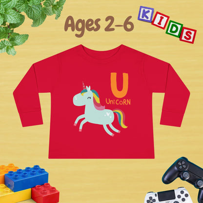 Animal Alphabet U for Unicorn Unisex Kids Sweater Toddler Long Sleeve Tee Ages 2-6 - 100% Cotton Spring and Fall Kids Sweatshirt