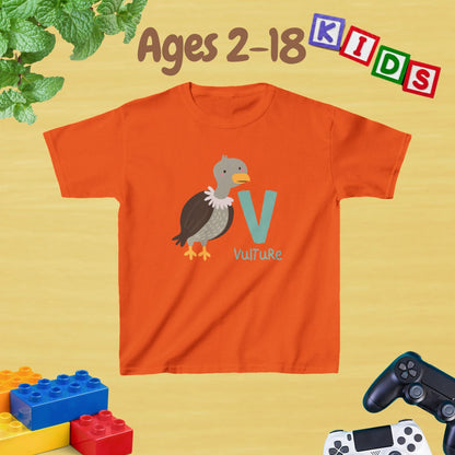 Animal Alphabet - V for Vulture Unisex Kids Tee - Fun Educational Graphic Tee for Kids Age 2-18