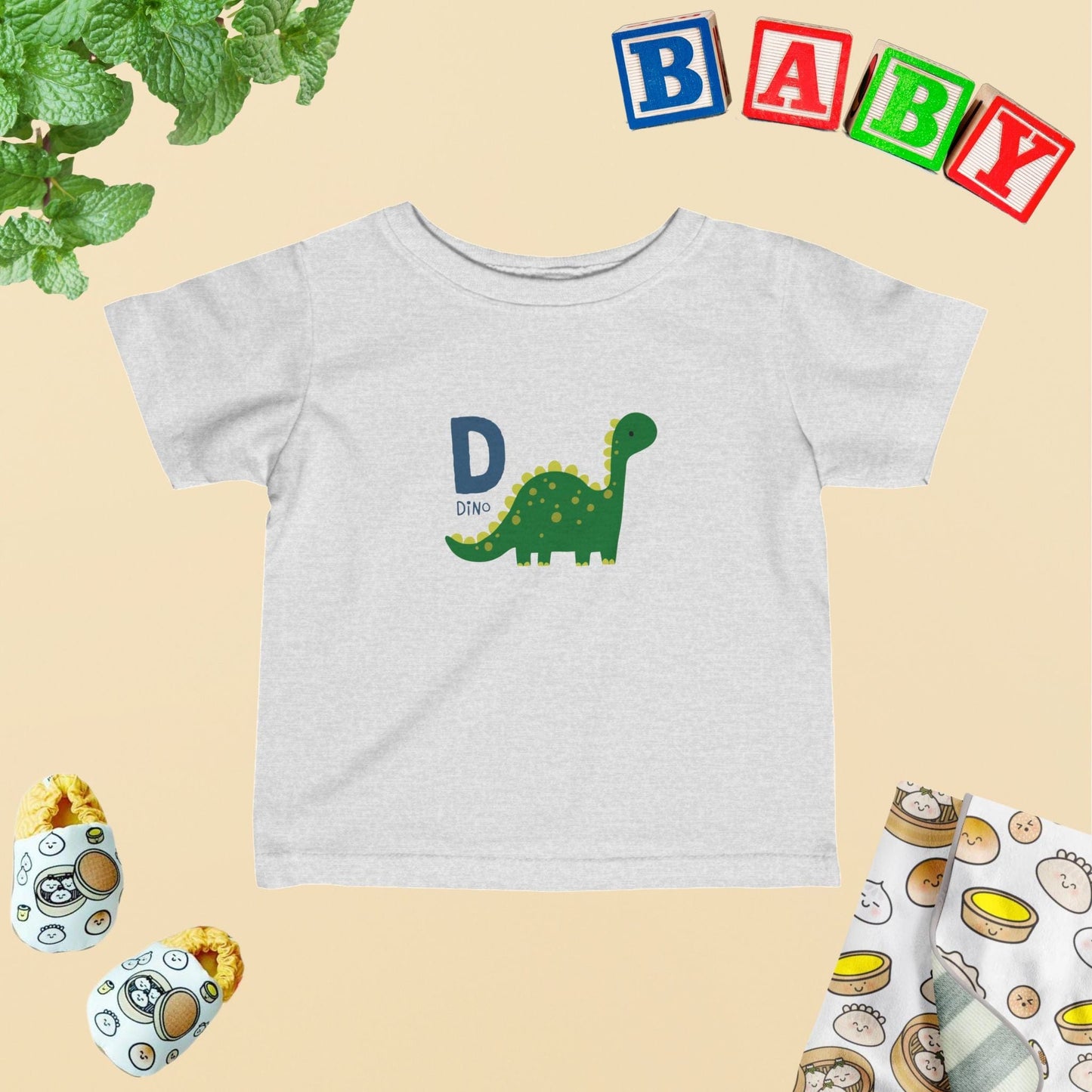 Animal Alphabet - D for Dino Baby Tee - Unisex Graphic Tee for Babies