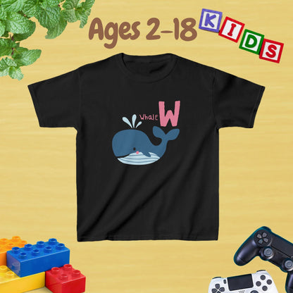 Animal Alphabet - W for Whale Unisex Kids Tee - Fun Educational Graphic Tee for Kids Age 2-18