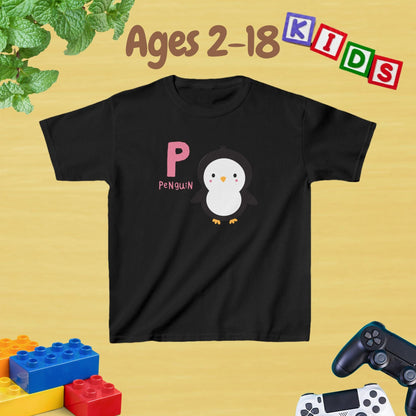 Animal Alphabet - P for Penguin Unisex Kids Tee - Fun Educational Graphic Tee for Kids Age 2-18