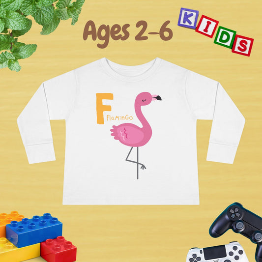 Animal Alphabet F for Flamingo Unisex Kids Sweater Toddler Long Sleeve Tee Ages 2-6 - 100% Cotton Spring and Fall Kids Sweatshirt