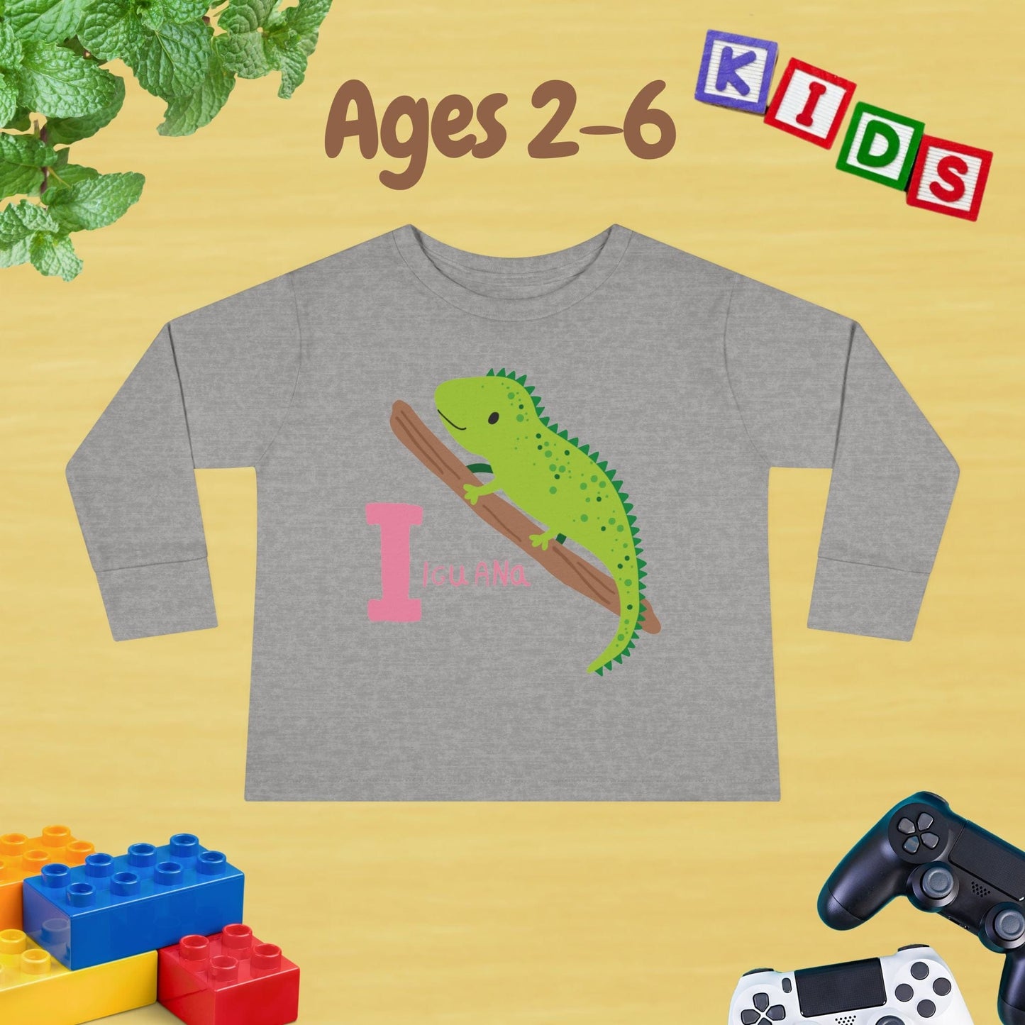 Animal Alphabet I for Iguana Unisex Kids Sweater Toddler Long Sleeve Tee Ages 2-6 - 100% Cotton Spring and Fall Kids Sweatshirt