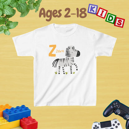 Animal Alphabet - Z for Zebra Unisex Kids Tee - Fun Educational Graphic Tee for Kids Age 2-18