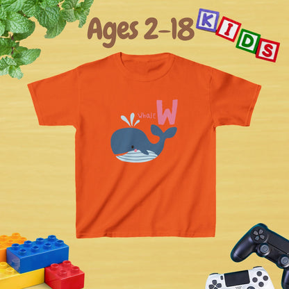 Animal Alphabet - W for Whale Unisex Kids Tee - Fun Educational Graphic Tee for Kids Age 2-18