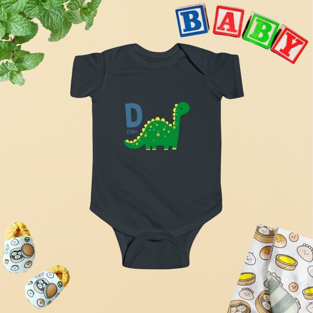 Animal Alphabet - D for Dino Baby Bodysuit - Unisex Graphic Bodysuit for Babies