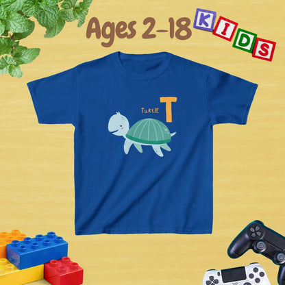 Animal Alphabet - T for Turtle Unisex Kids Tee - Fun Educational Graphic Tee for Kids Age 2-18