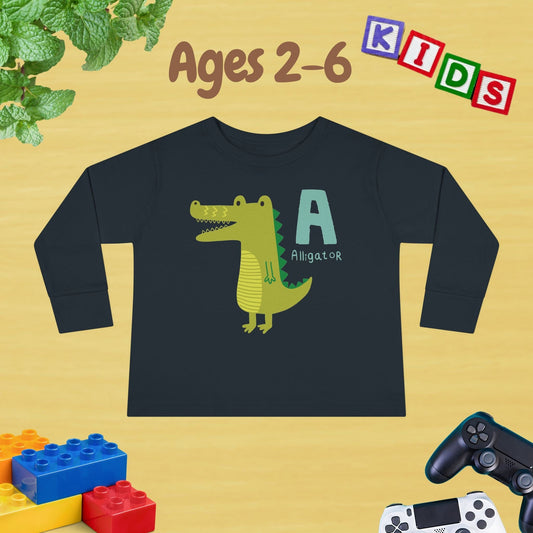 Animal Alphabet A for Alligator Unisex Kids Sweater Toddler Long Sleeve Tee Ages 2-6 - 100% Cotton Spring and Fall Kids Sweatshirt