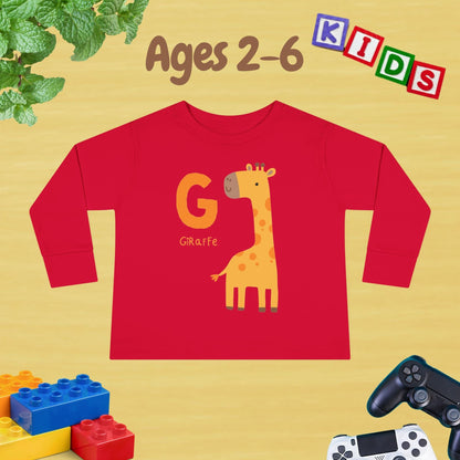 Animal Alphabet G for Giraffe Unisex Kids Sweater Toddler Long Sleeve Tee Ages 2-6 - 100% Cotton Spring and Fall Kids Sweatshirt