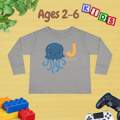 Animal Alphabet J for Jellyfish Unisex Kids Sweater Toddler Long Sleeve Tee Ages 2-6 - 100% Cotton Spring and Fall Kids Sweatshirt