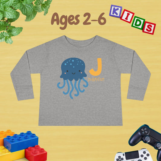 Animal Alphabet J for Jellyfish Unisex Kids Sweater Toddler Long Sleeve Tee Ages 2-6 - 100% Cotton Spring and Fall Kids Sweatshirt