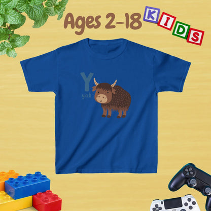 Animal Alphabet - Y for Yak Unisex Kids Tee - Fun Educational Graphic Tee for Kids Age 2-18