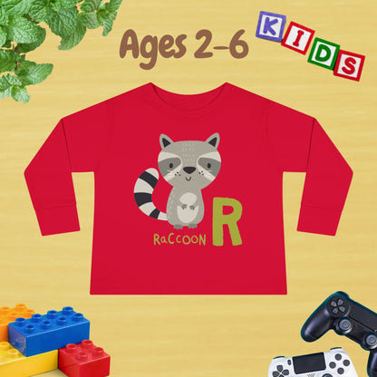 Animal Alphabet R for Raccoon Unisex Kids Sweater Toddler Long Sleeve Tee Ages 2-6 - 100% Cotton Spring and Fall Kids Sweatshirt