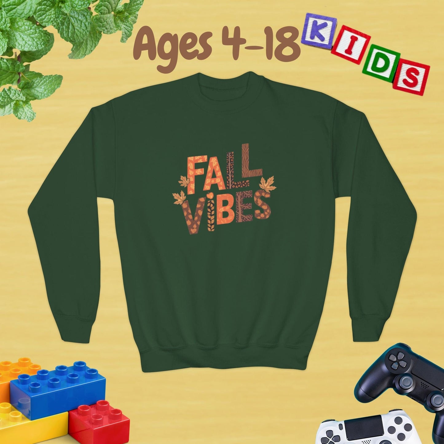 Fall Vibes Thanksgiving Edition Ages 4-18 Unisex Kids and Teens Sweatshirt - Cozy Fall and Winter Youth Sweatshirt