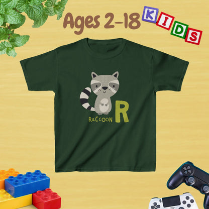 Animal Alphabet - R for Raccoon Unisex Kids Tee - Fun Educational Graphic Tee for Kids Age 2-18