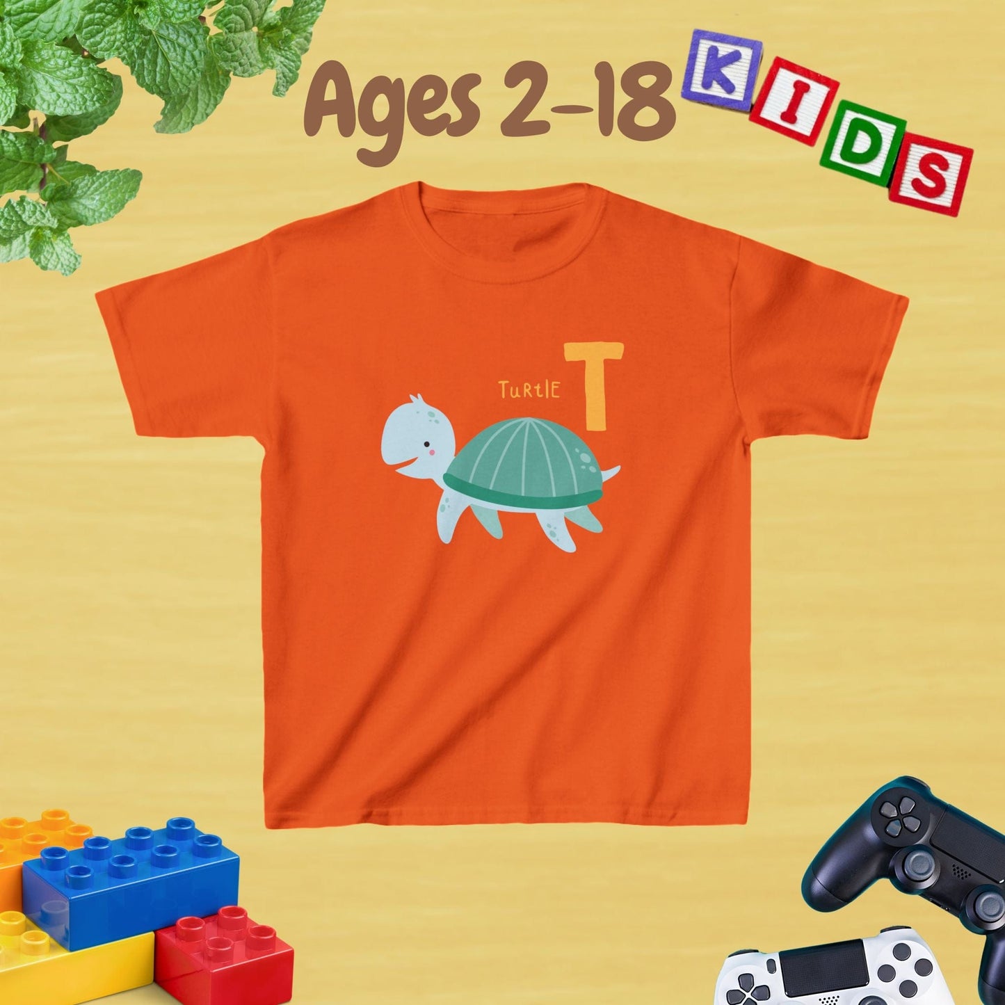 Animal Alphabet - T for Turtle Unisex Kids Tee - Fun Educational Graphic Tee for Kids Age 2-18