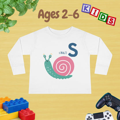 Animal Alphabet S for Snail Unisex Kids Sweater Toddler Long Sleeve Tee Ages 2-6 - 100% Cotton Spring and Fall Kids Sweatshirt