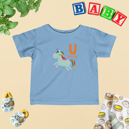 Animal Alphabet - U for Unicorn Baby Tee - Unisex Graphic Tee for Babies