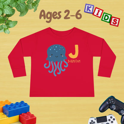 Animal Alphabet J for Jellyfish Unisex Kids Sweater Toddler Long Sleeve Tee Ages 2-6 - 100% Cotton Spring and Fall Kids Sweatshirt