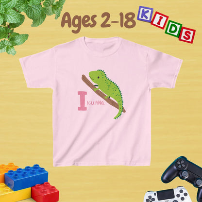 Animal Alphabet - I for Iguana Unisex Kids Tee - Graphic Alphabet Tee for Kids Age 2-18