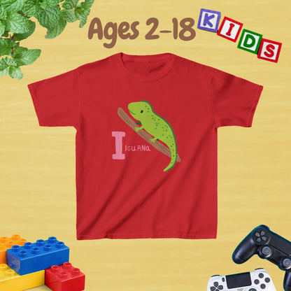 Animal Alphabet - I for Iguana Unisex Kids Tee - Graphic Alphabet Tee for Kids Age 2-18