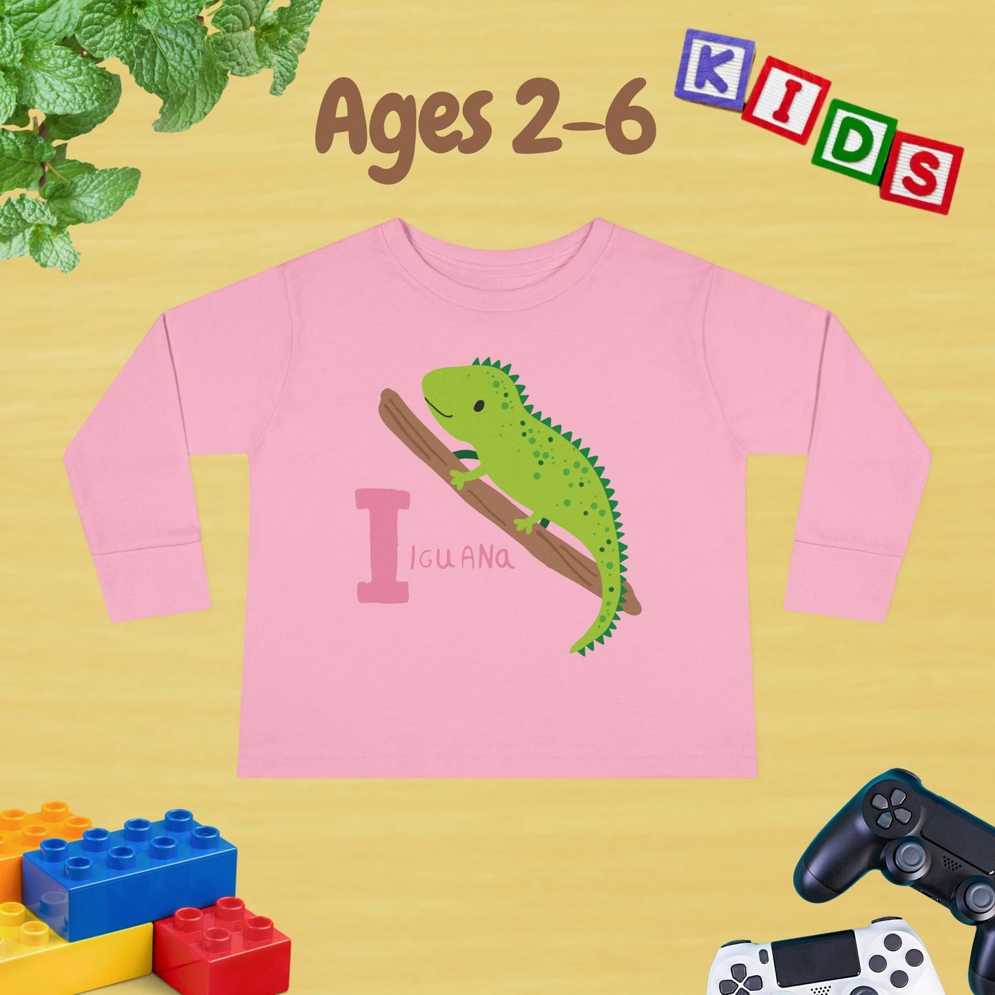 Animal Alphabet I for Iguana Unisex Kids Sweater Toddler Long Sleeve Tee Ages 2-6 - 100% Cotton Spring and Fall Kids Sweatshirt